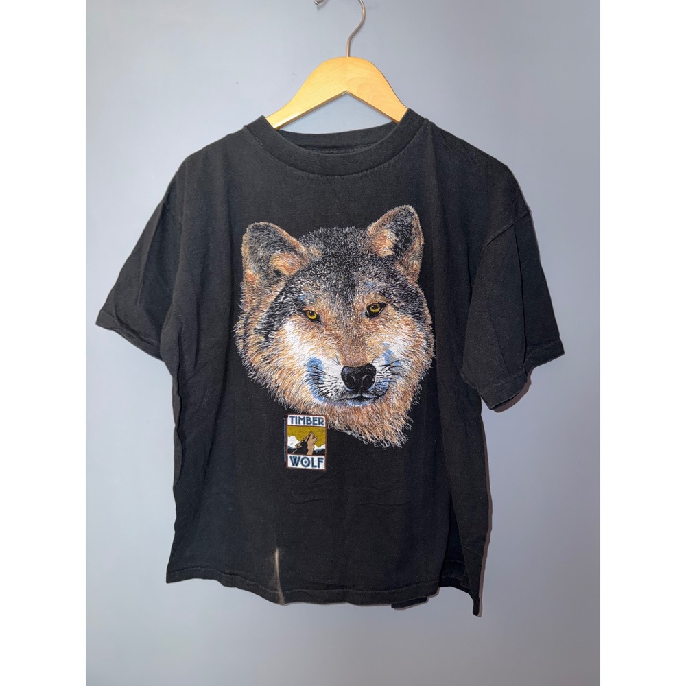 Vintage 1994 Timber Wolf Graphic T-Shirt Faded Black Single Stitch